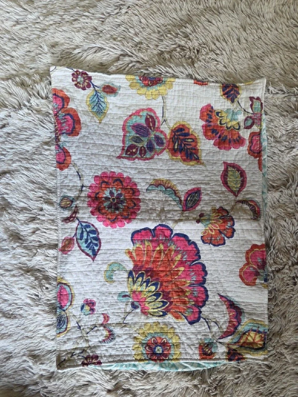 3 Colorful Floral Quilt Standard Shams– Aqua and Multicolor